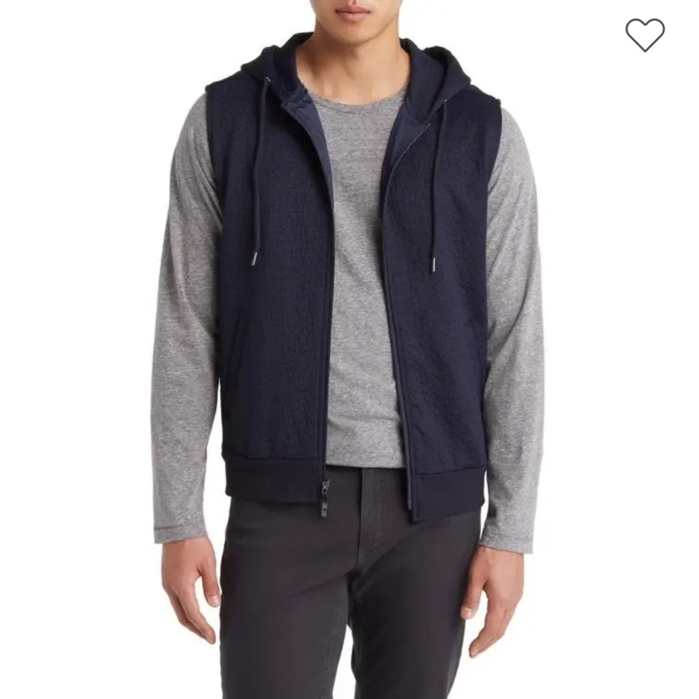 ROBERT BARAKETT fin hooded vest navy size M NWT